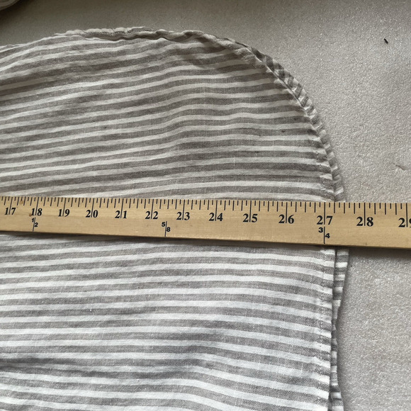 Pure Linen Shirt Women US 8 Brown White Striped Top Long Sleeve Lagenlook Blouse - Picture 10 of 14